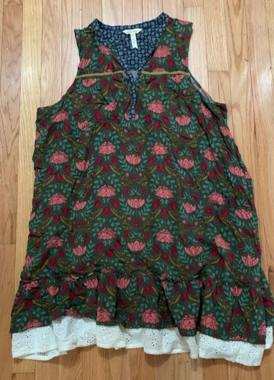 Matilda Jane Breaking New Ground Floral Sleeveless Dress with Eyelet Lace Hem